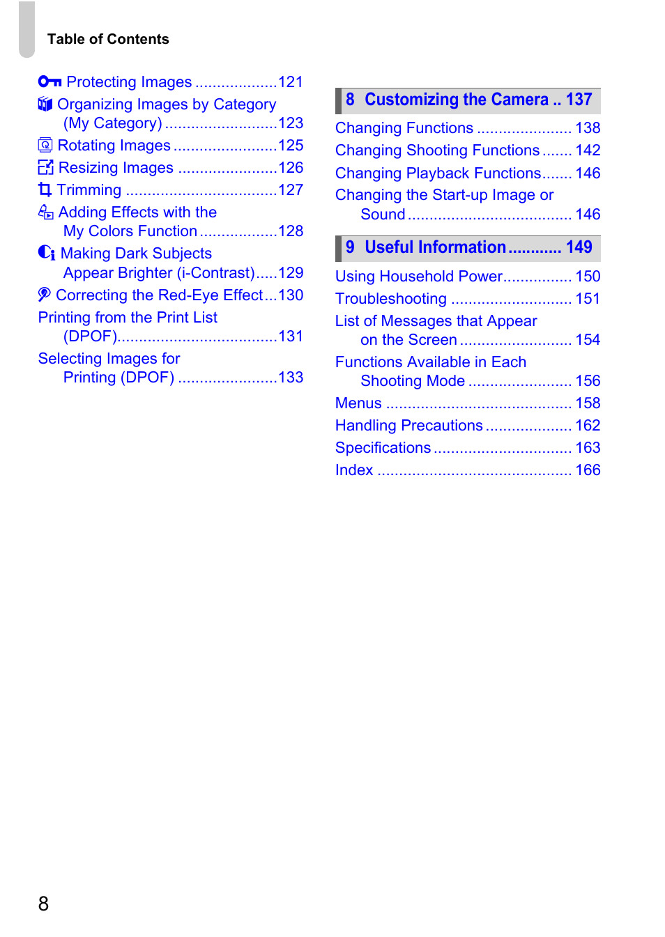Canon SX200 LS User Manual | Page 8 / 168