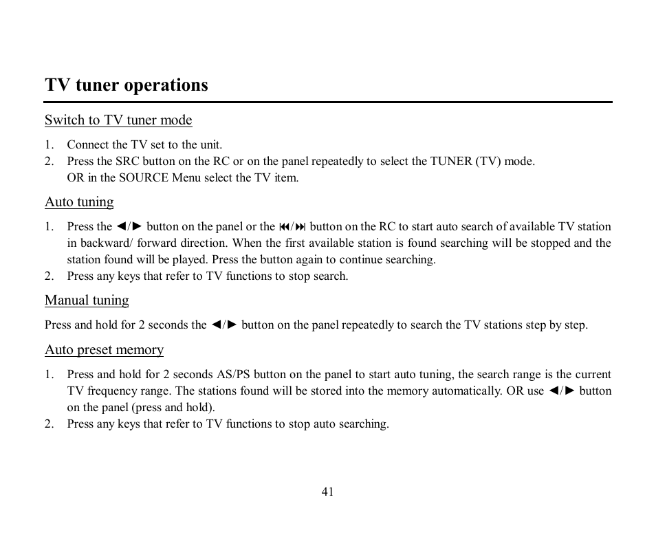 Tv tuner operations | Hyundai H-CMMD4043 User Manual | Page 41 / 101