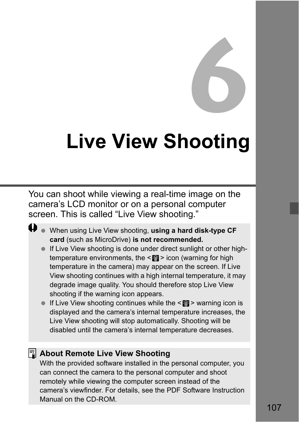 Live view shooting | Canon 40D User Manual | Page 107 / 196