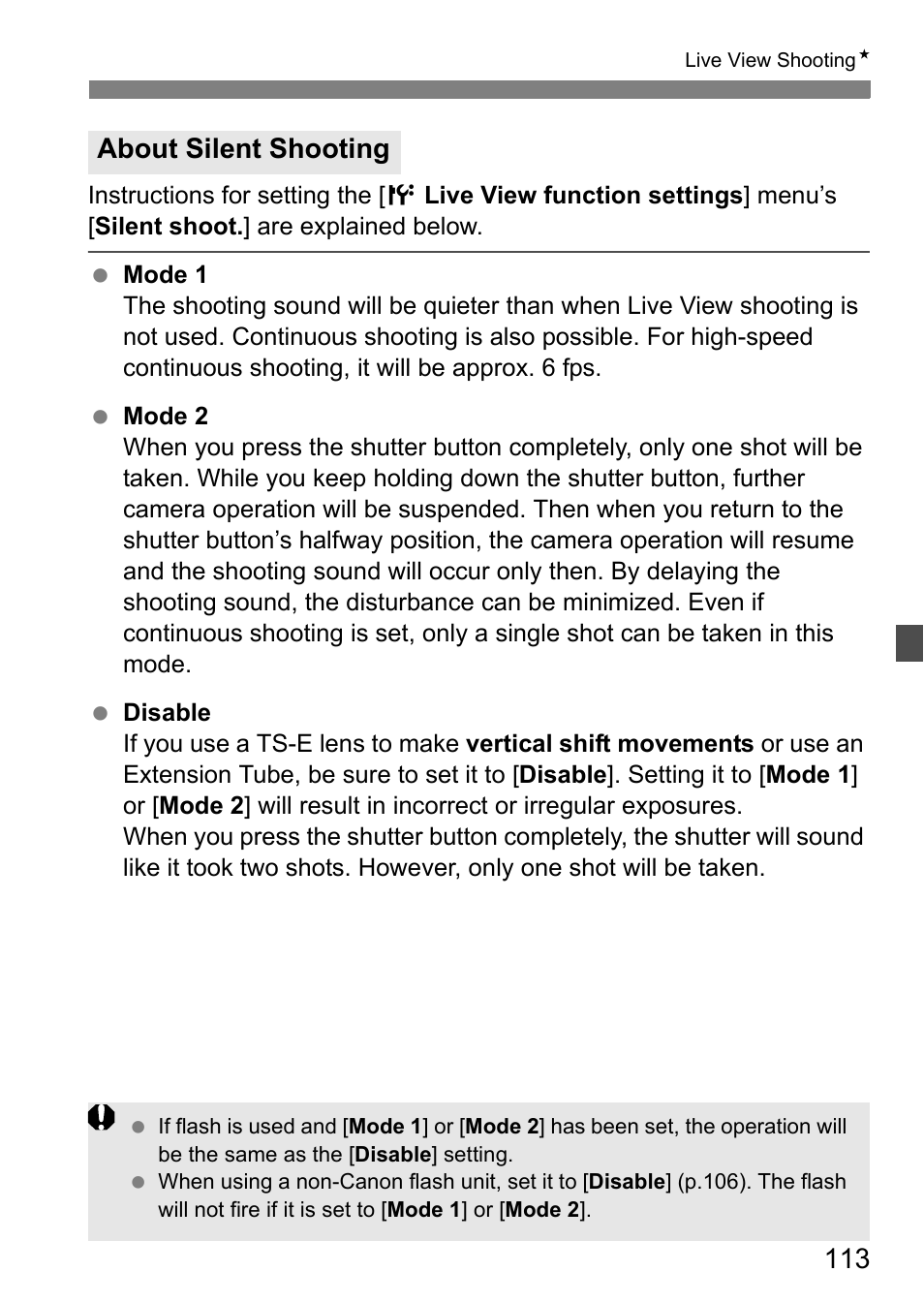 About silent shooting | Canon 40D User Manual | Page 113 / 196