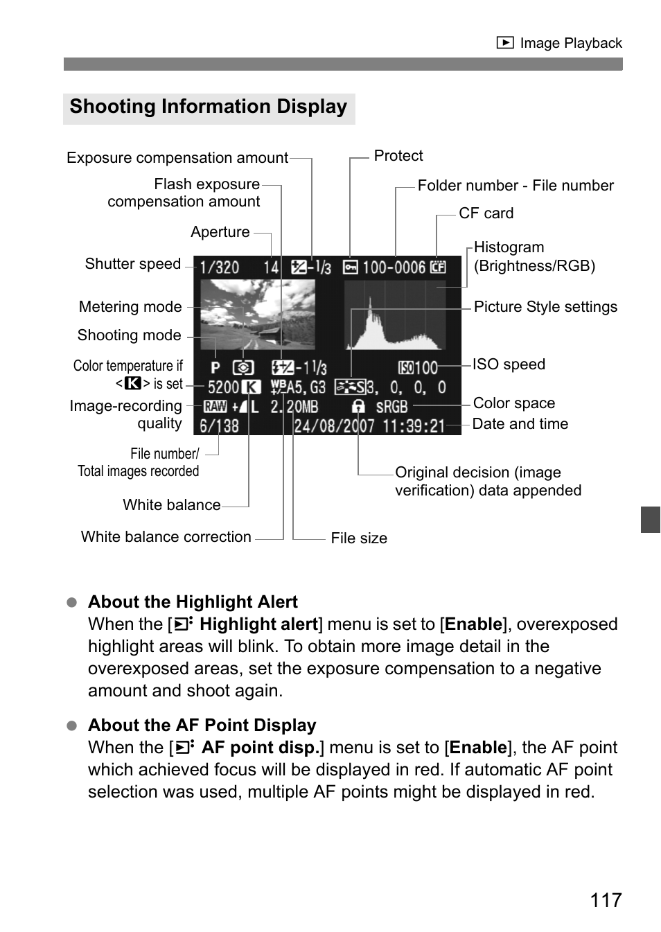 Shooting information display | Canon 40D User Manual | Page 117 / 196