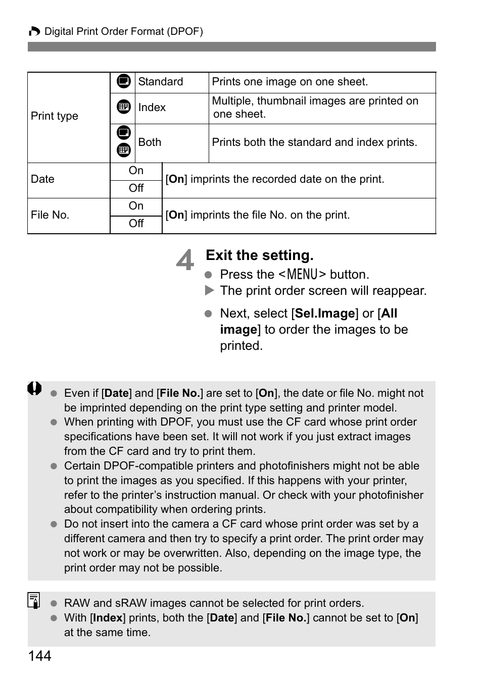 Exit the setting | Canon 40D User Manual | Page 144 / 196