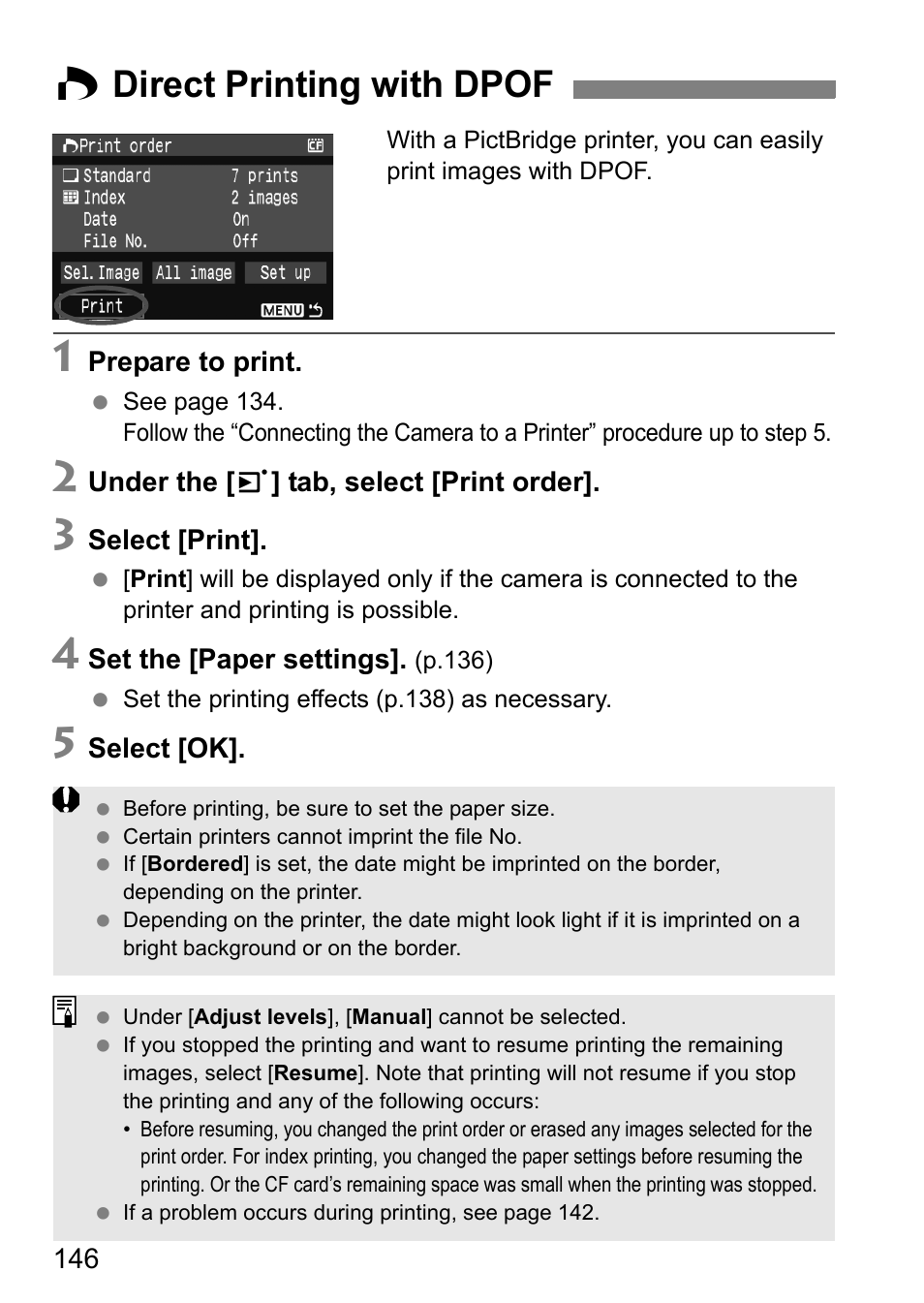 W direct printing with dpof | Canon 40D User Manual | Page 146 / 196