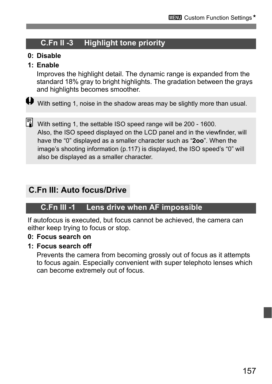 C.fn iii: auto focus/drive | Canon 40D User Manual | Page 157 / 196