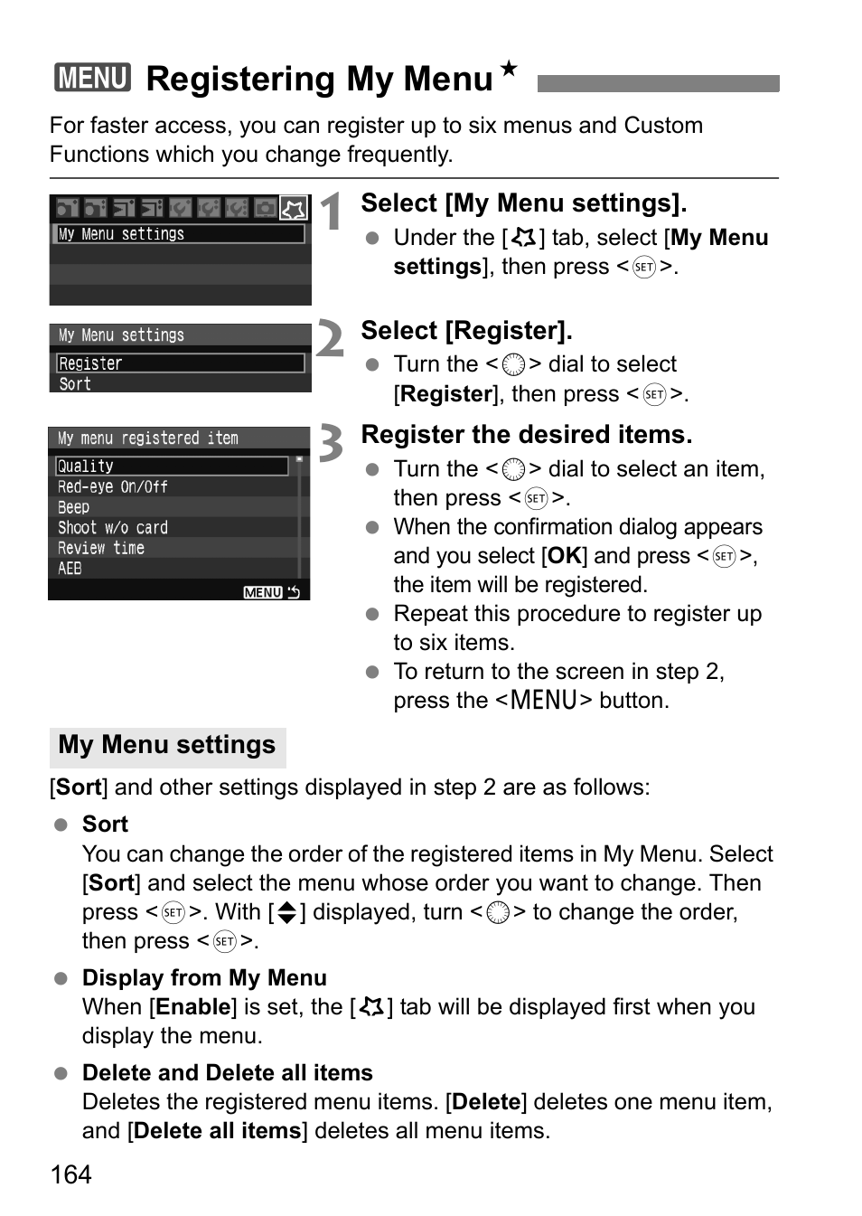 3registering my menu n | Canon 40D User Manual | Page 164 / 196