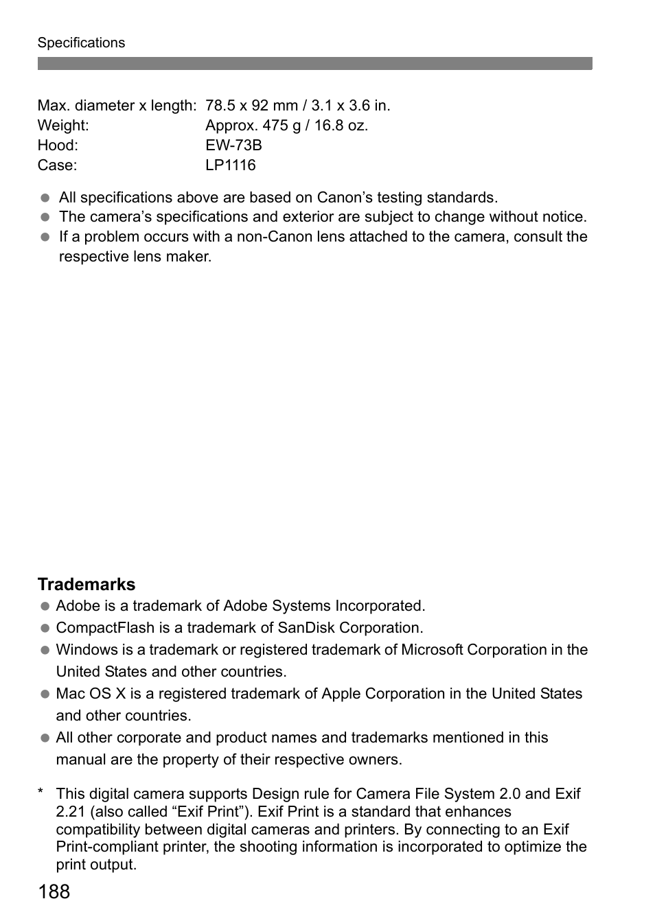Canon 40D User Manual | Page 188 / 196