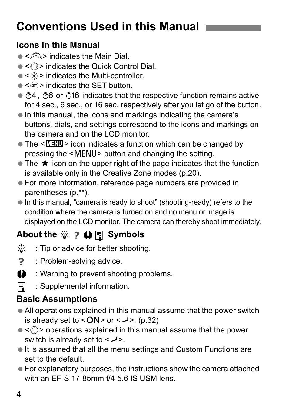 Conventions used in this manual | Canon 40D User Manual | Page 4 / 196