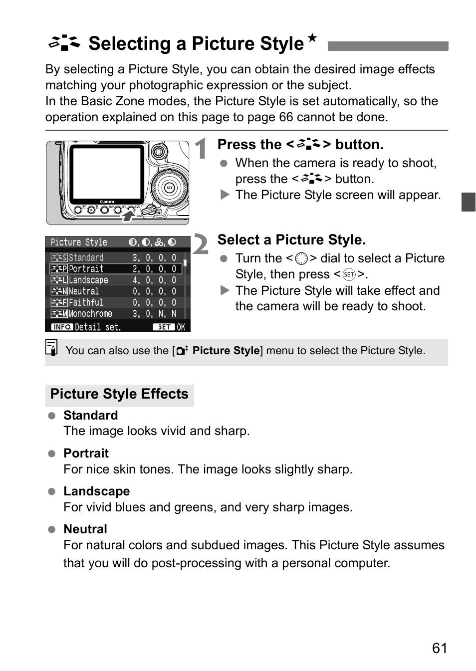 A selecting a picture style n | Canon 40D User Manual | Page 61 / 196