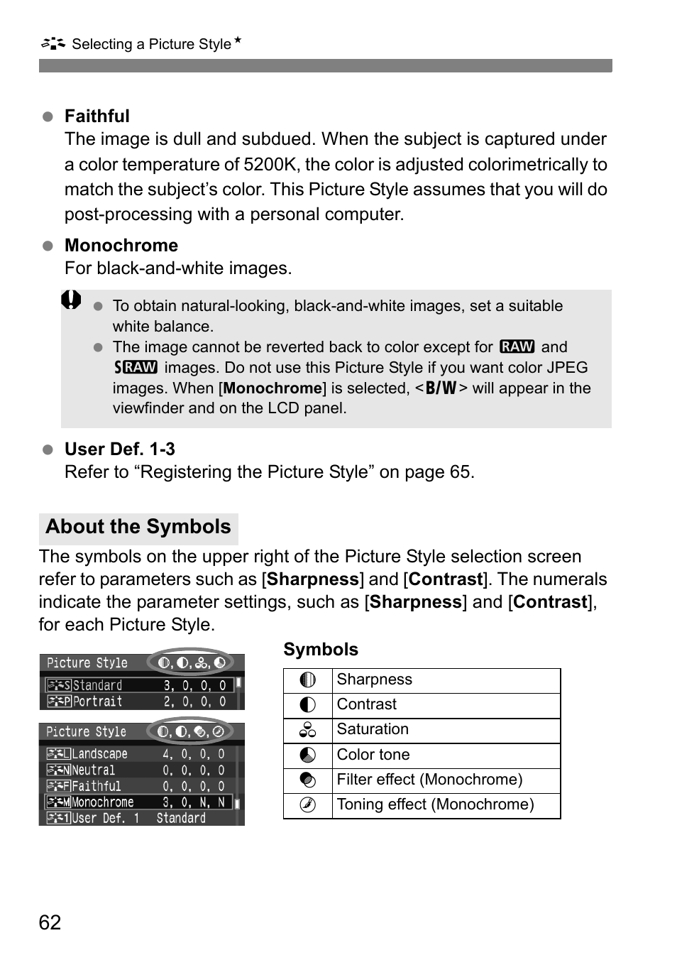 About the symbols | Canon 40D User Manual | Page 62 / 196