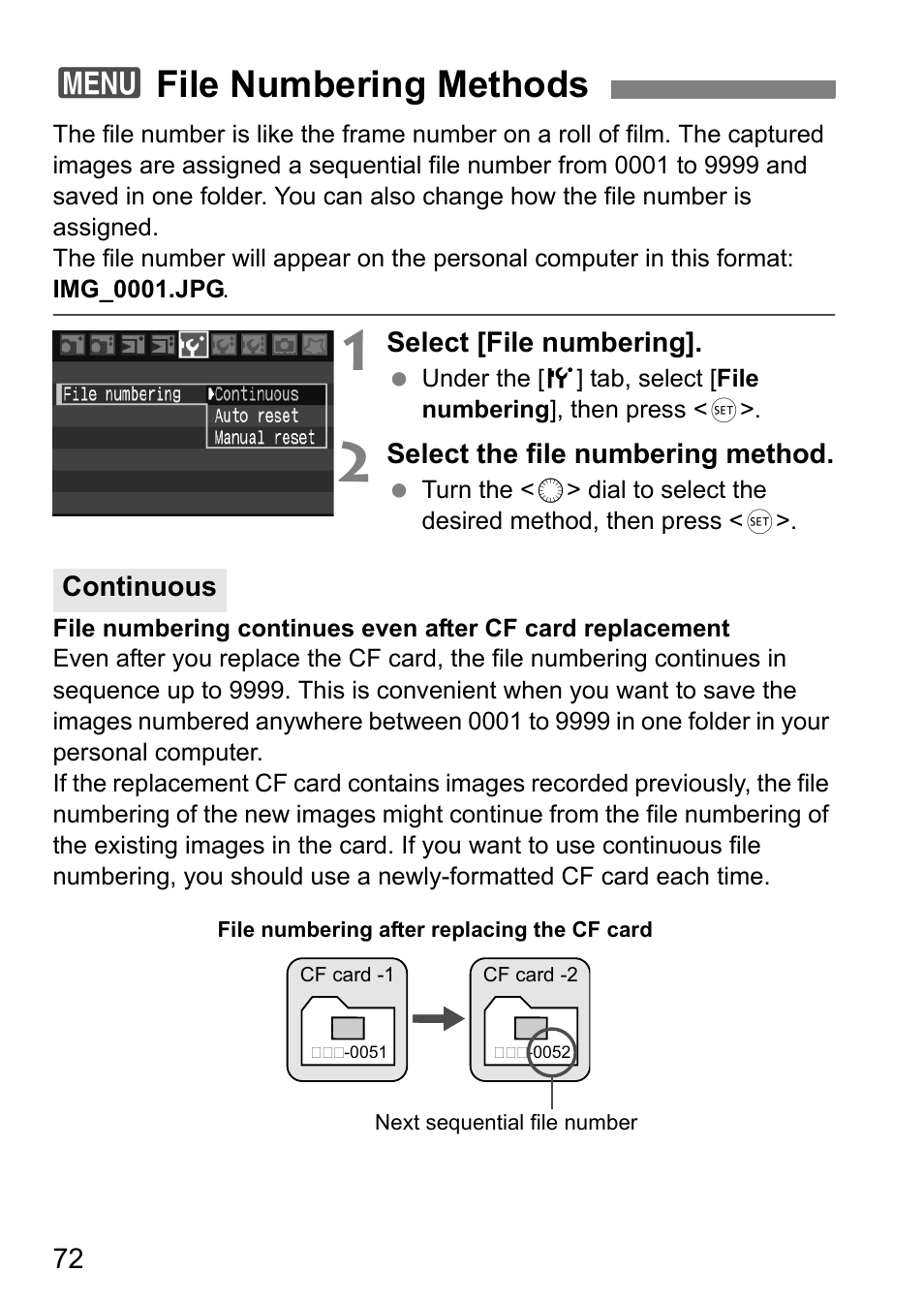 3file numbering methods | Canon 40D User Manual | Page 72 / 196