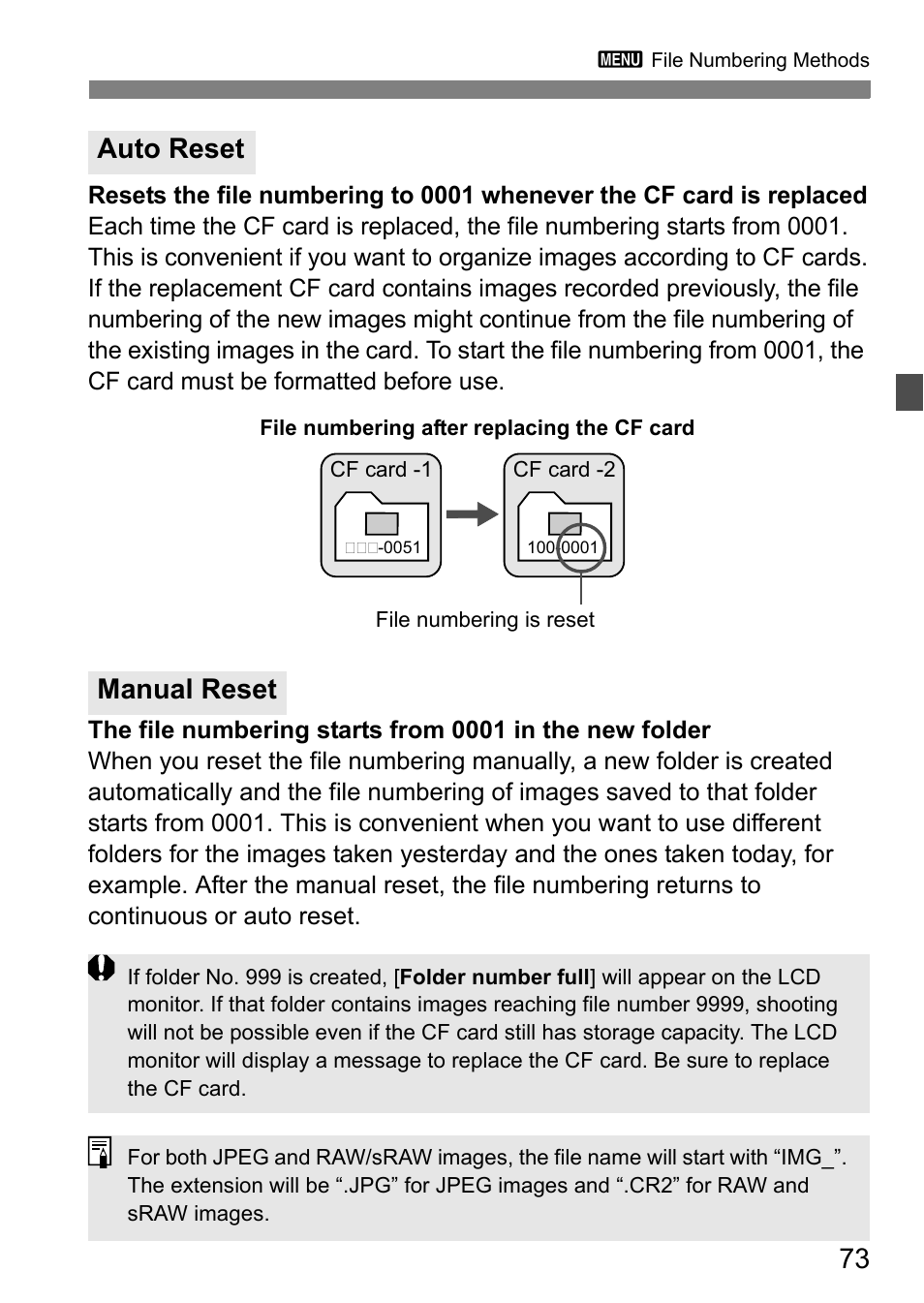 Auto reset manual reset | Canon 40D User Manual | Page 73 / 196