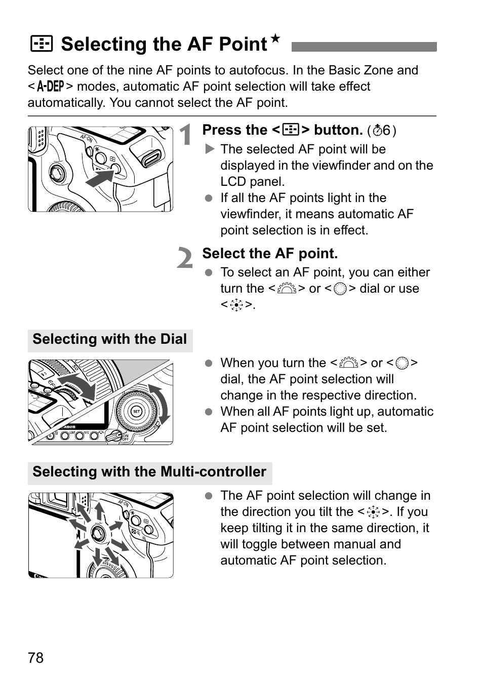 Sselecting the af point n | Canon 40D User Manual | Page 78 / 196