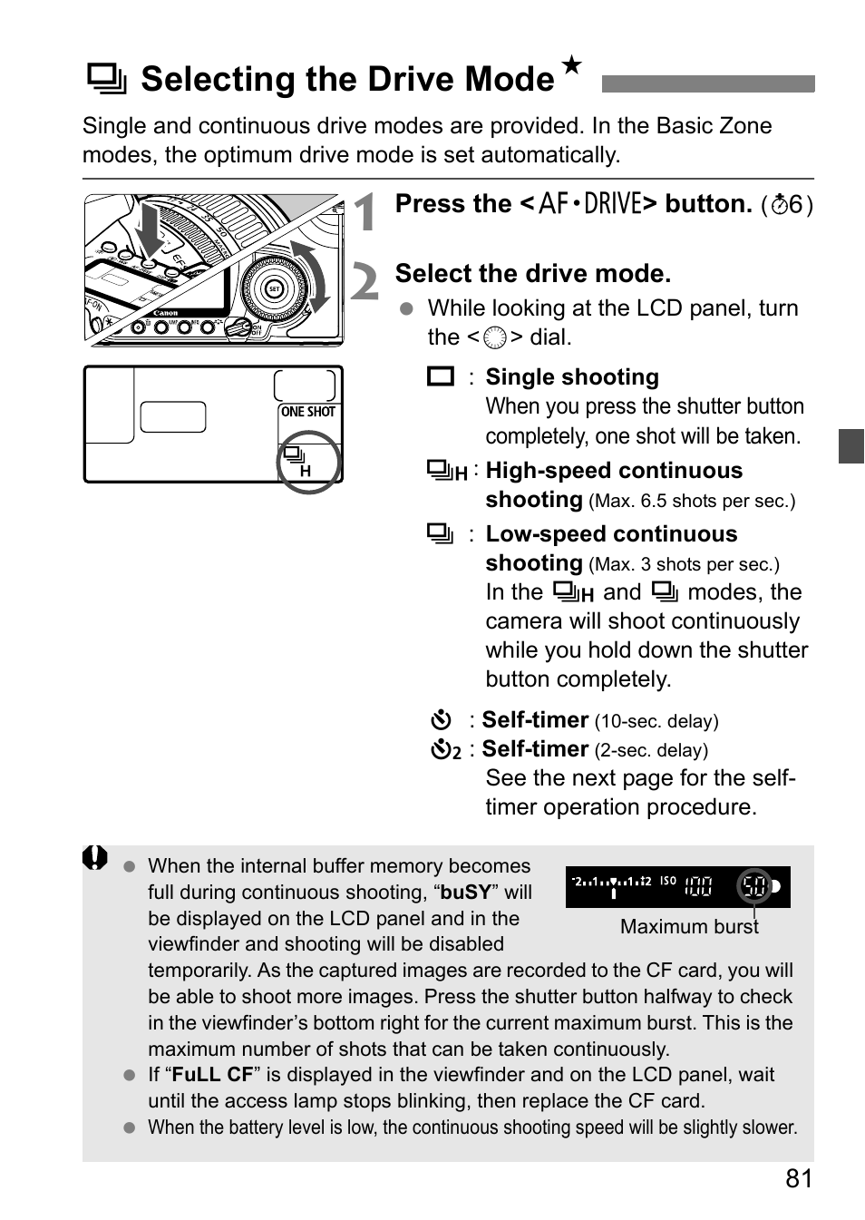Iselecting the drive mode | Canon 40D User Manual | Page 81 / 196