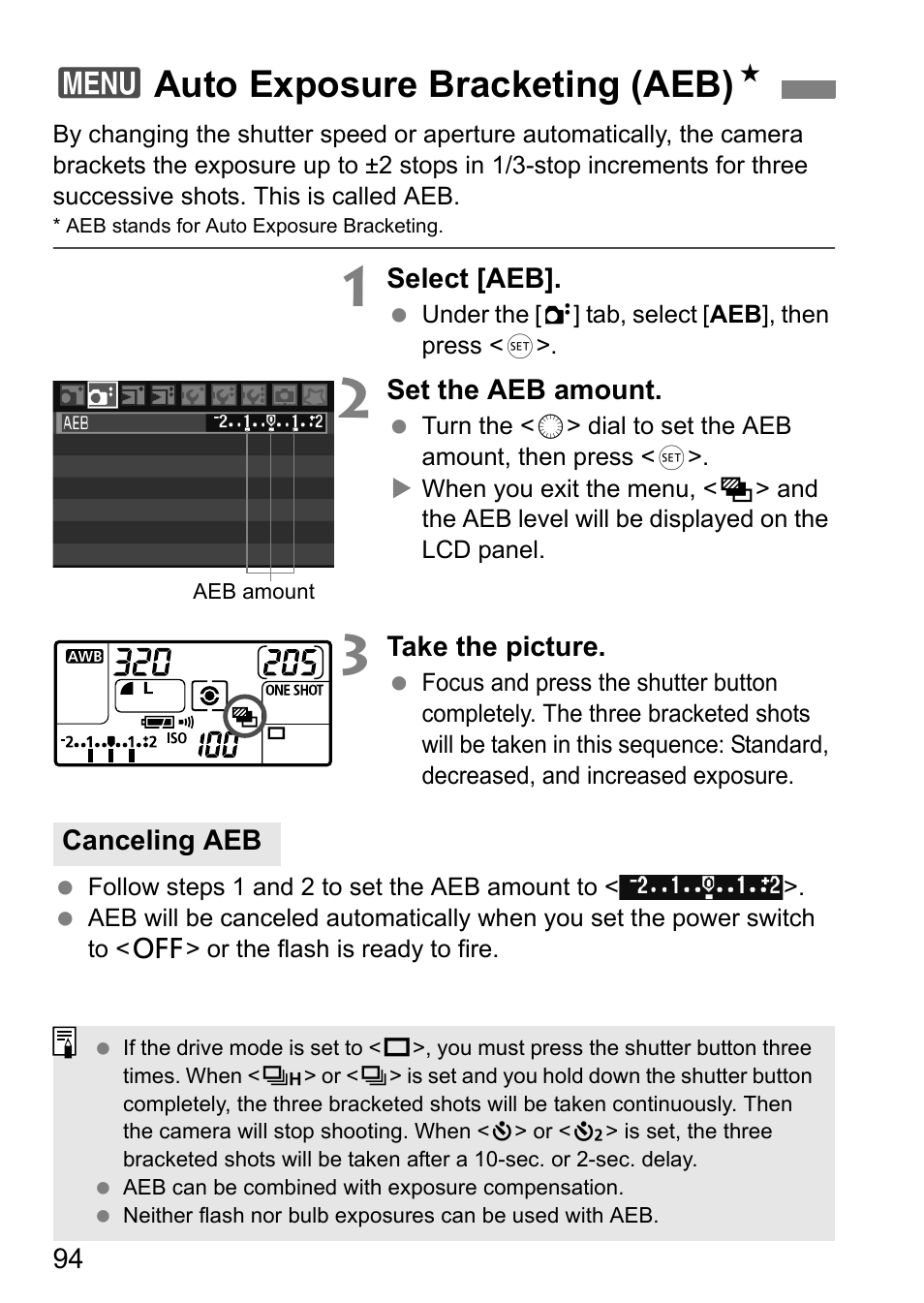 3auto exposure bracketing (aeb) n | Canon 40D User Manual | Page 94 / 196