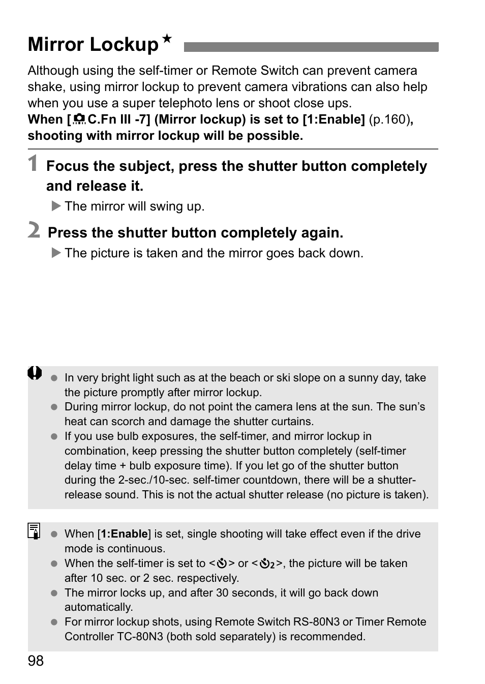 Mirror lockup n | Canon 40D User Manual | Page 98 / 196
