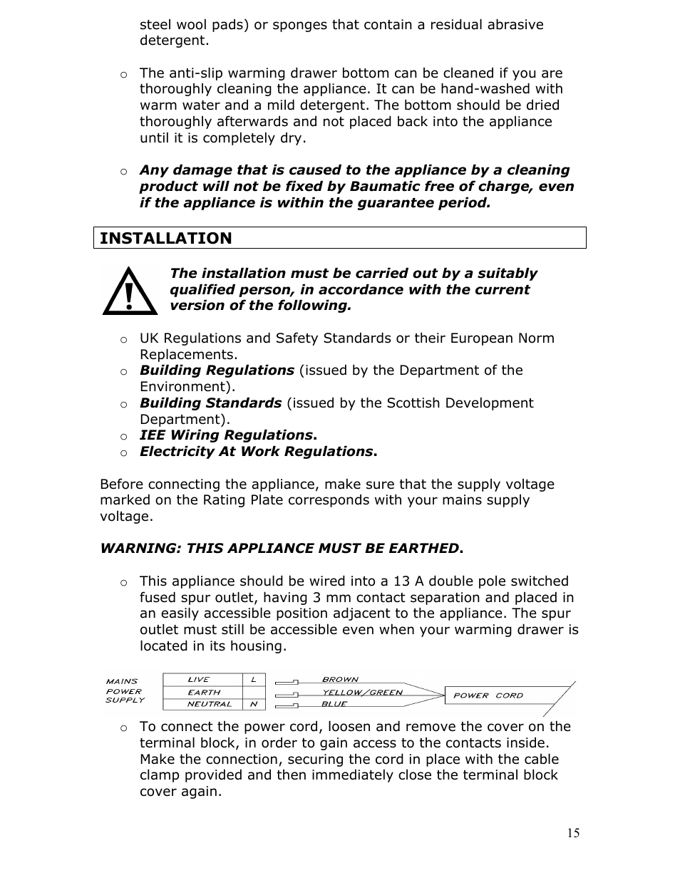 Baumatic WD02SS User Manual | Page 15 / 24