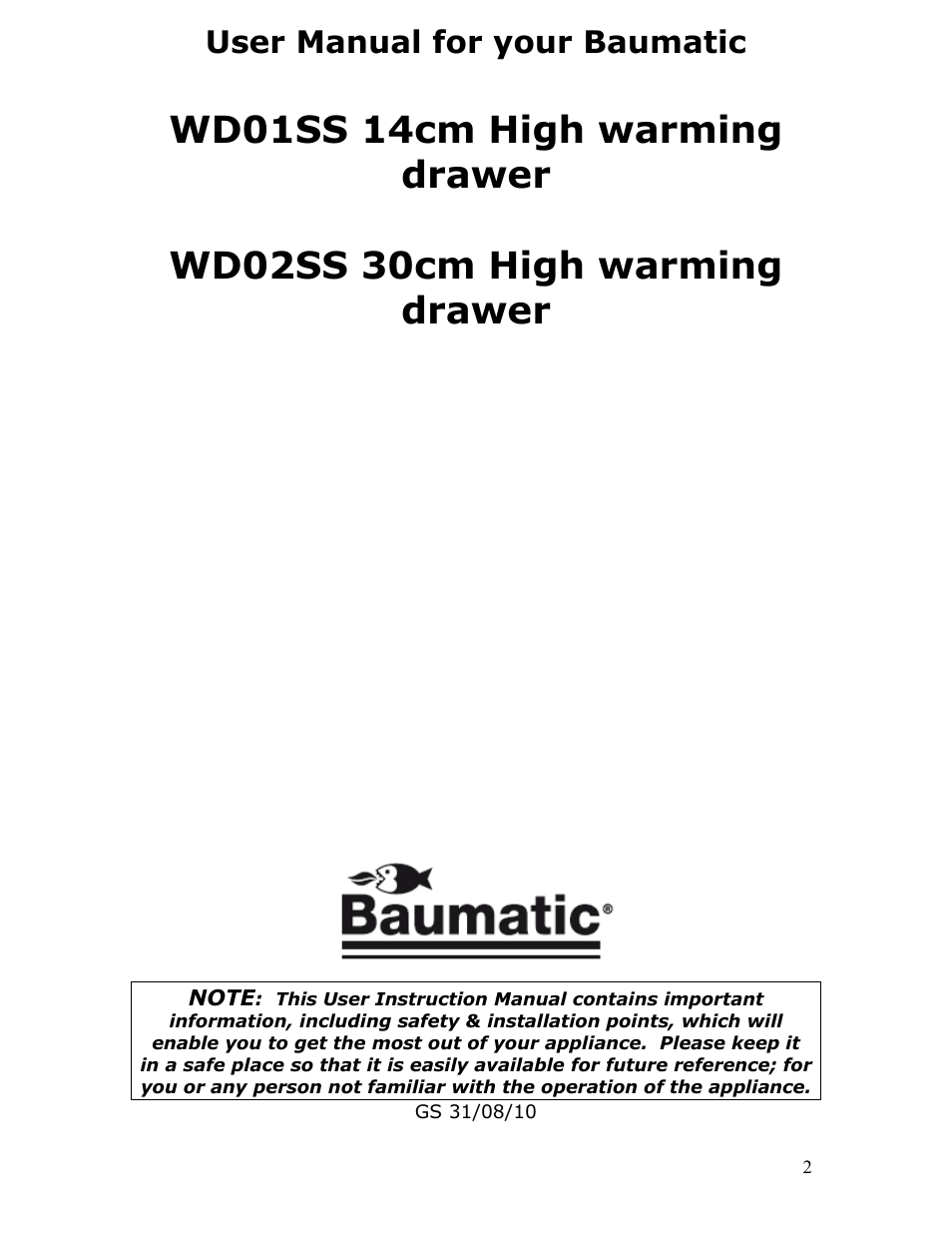 User manual for your baumatic | Baumatic WD02SS User Manual | Page 2 / 24