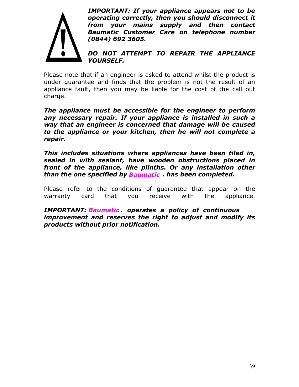 Baumatic B25SE User Manual | Page 40 / 45