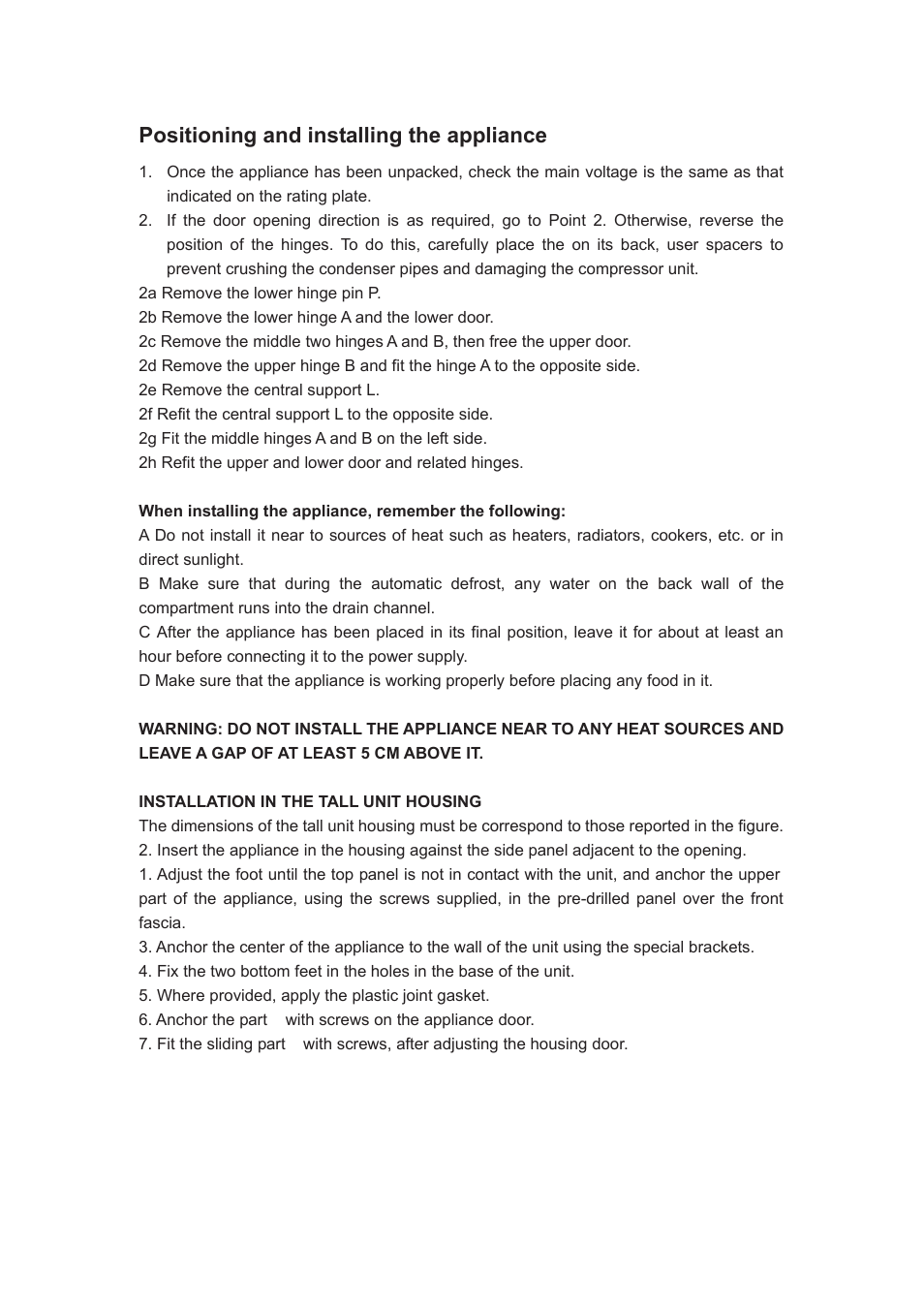Positioning and installing the appliance | Baumatic BRCI7031 User Manual | Page 13 / 24