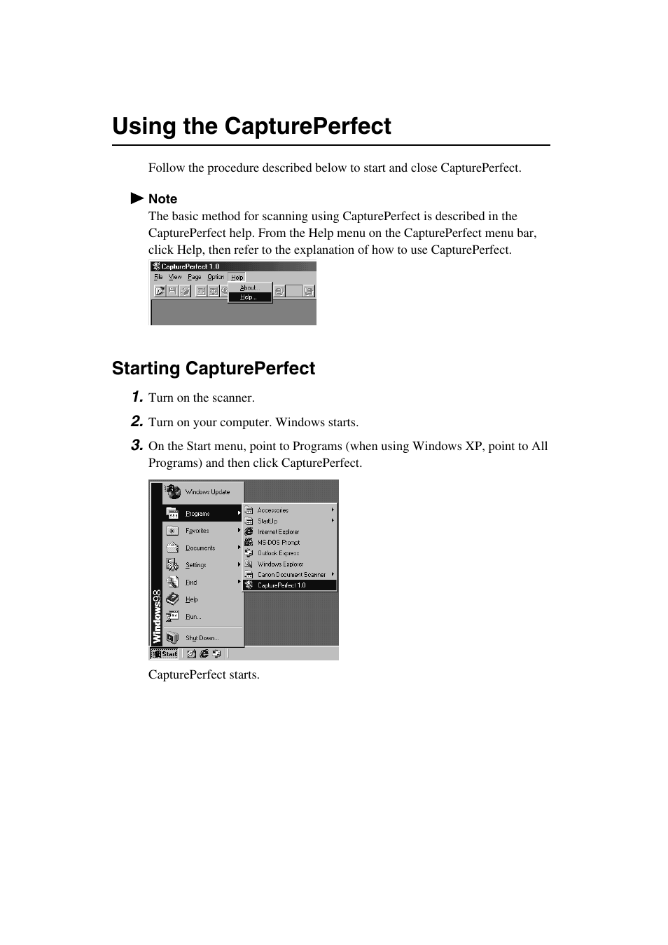 Using the captureperfect, Starting captureperfect | Canon Scanner User Manual | Page 3 / 4