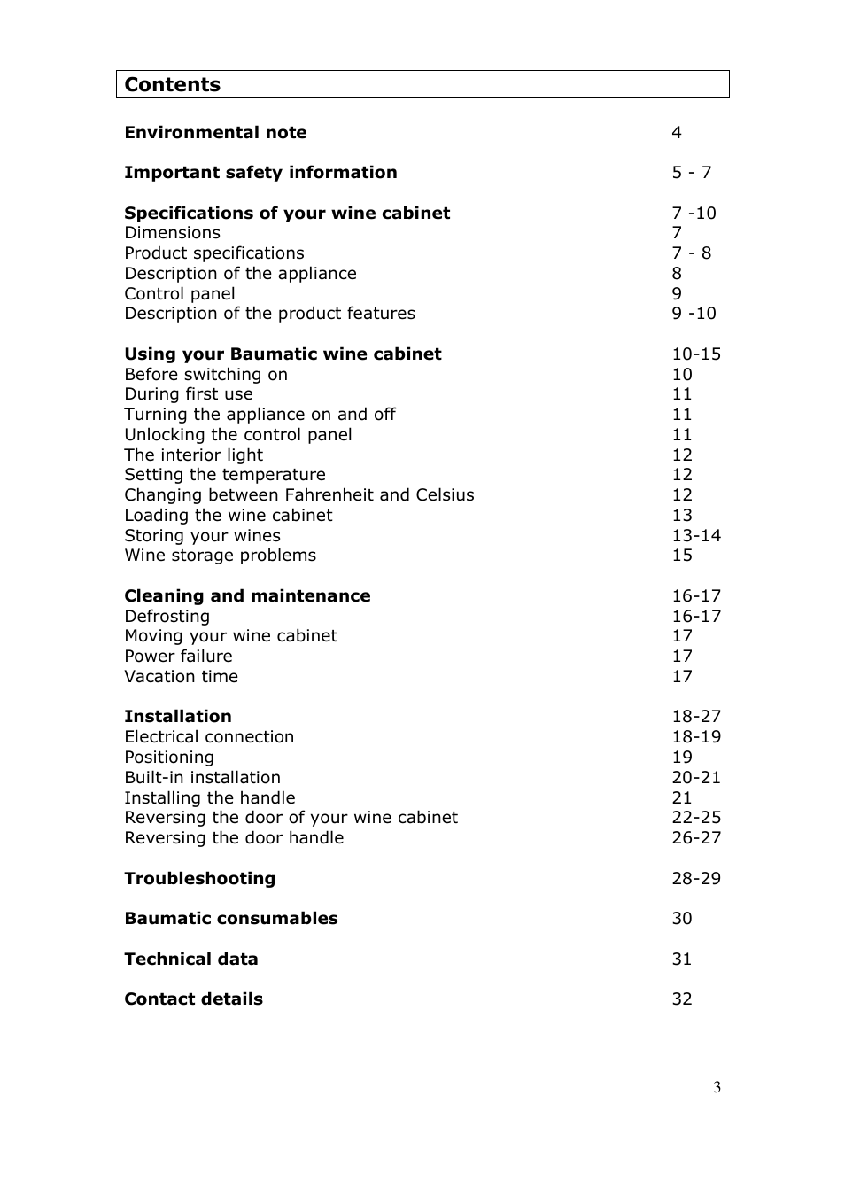 Baumatic BWC455BGL User Manual | Page 3 / 36