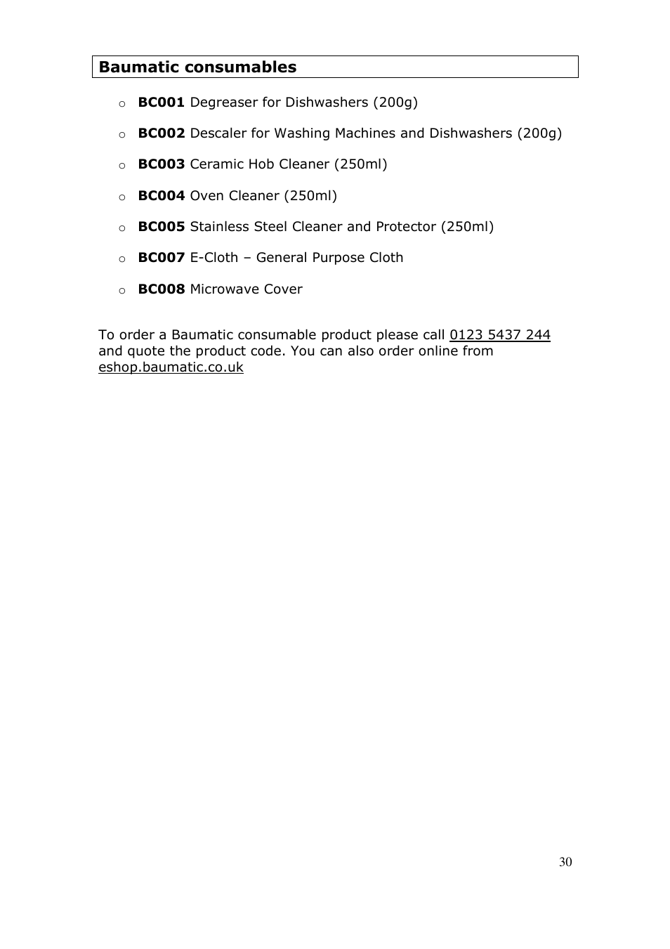 Baumatic BWC455BGL User Manual | Page 30 / 36