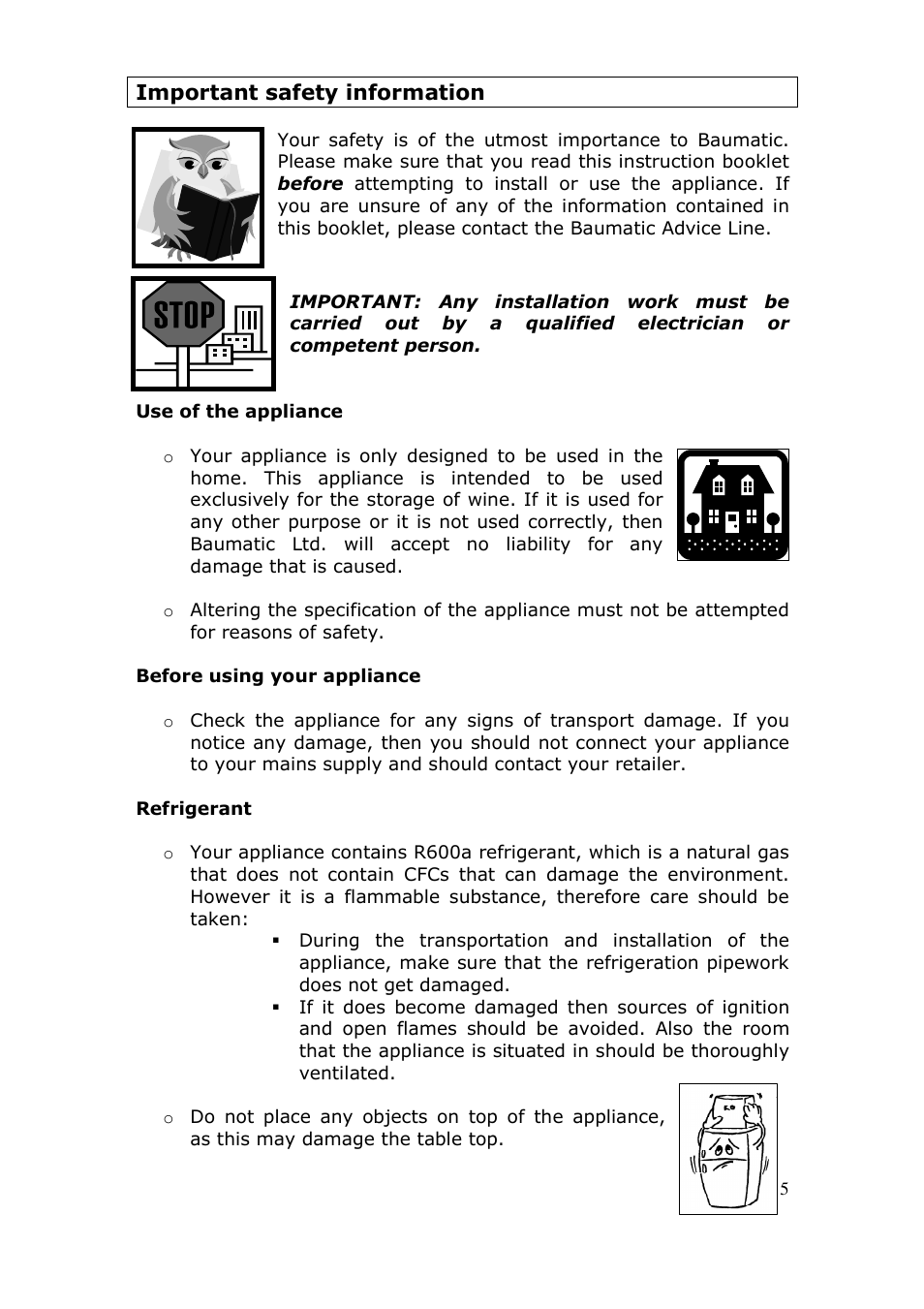 Baumatic BWC455BGL User Manual | Page 5 / 36