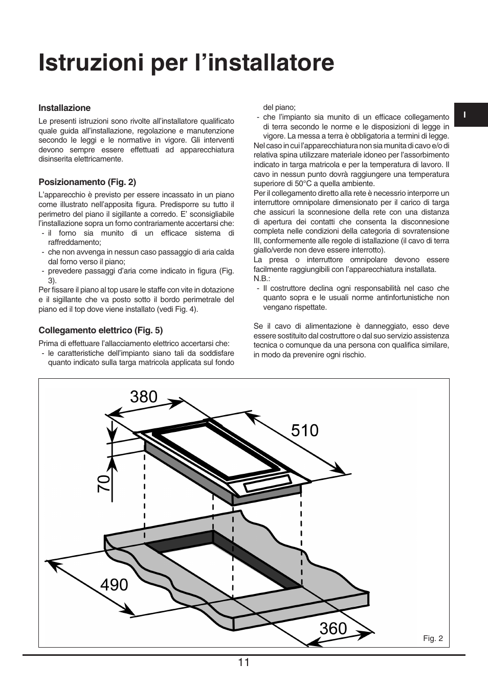 Istruzioni per l’installatore | Baumatic BHTP400SS User Manual | Page 11 / 68