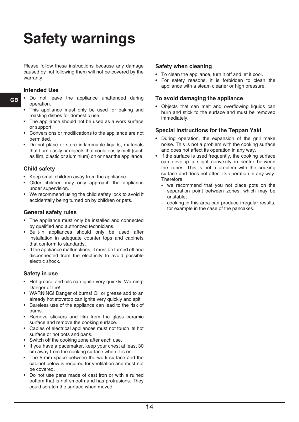 Safety warnings | Baumatic BHTP400SS User Manual | Page 14 / 68