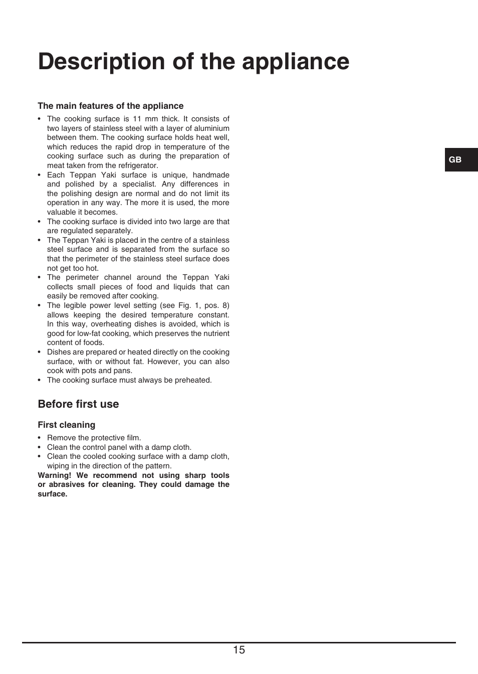 Description of the appliance, Before first use | Baumatic BHTP400SS User Manual | Page 15 / 68