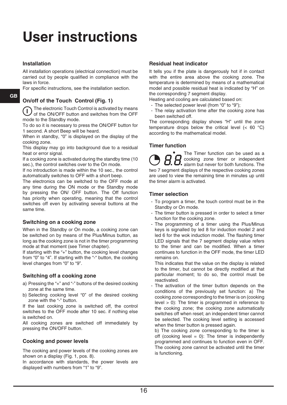 User instructions | Baumatic BHTP400SS User Manual | Page 16 / 68