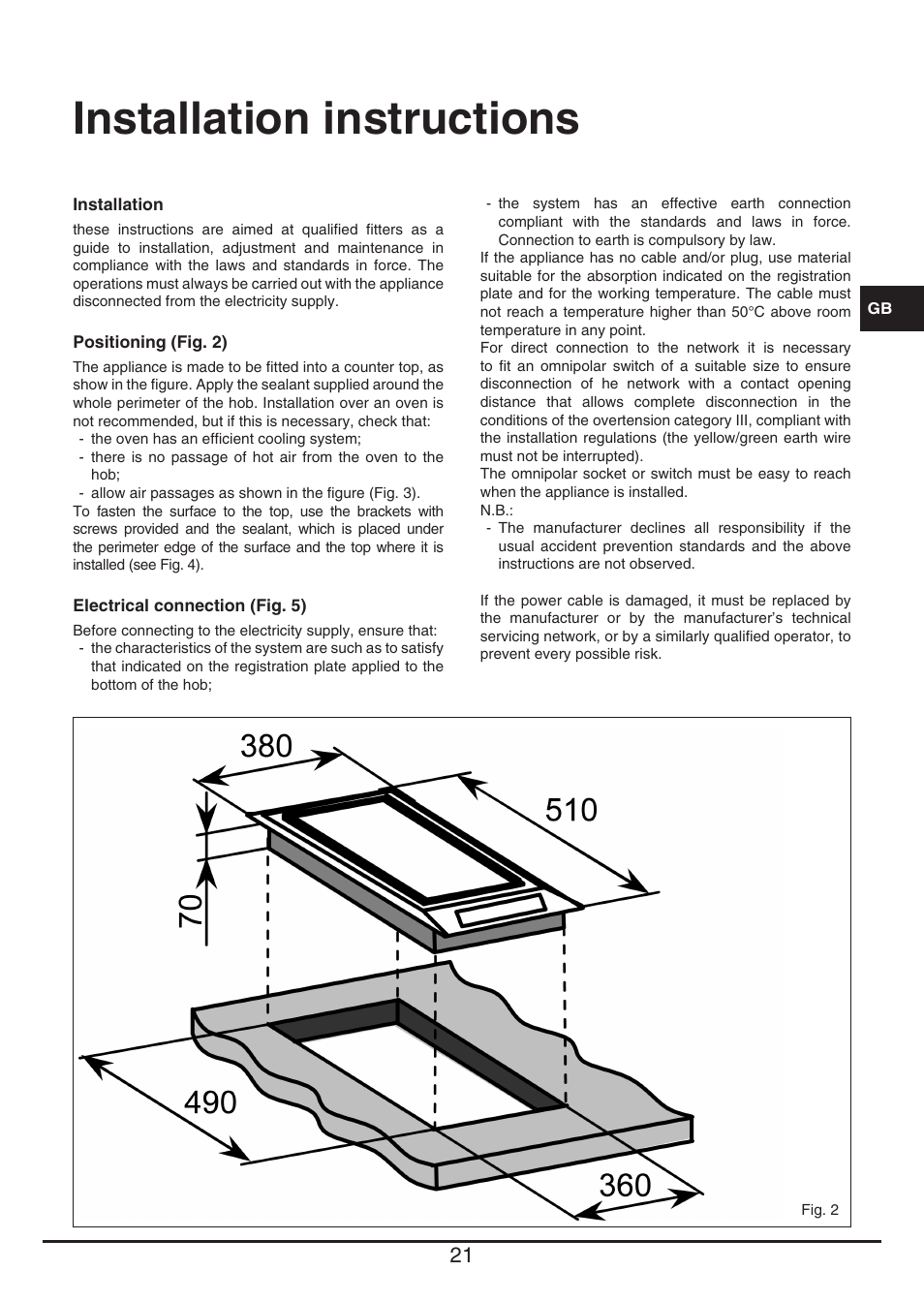 Installation instructions | Baumatic BHTP400SS User Manual | Page 21 / 68