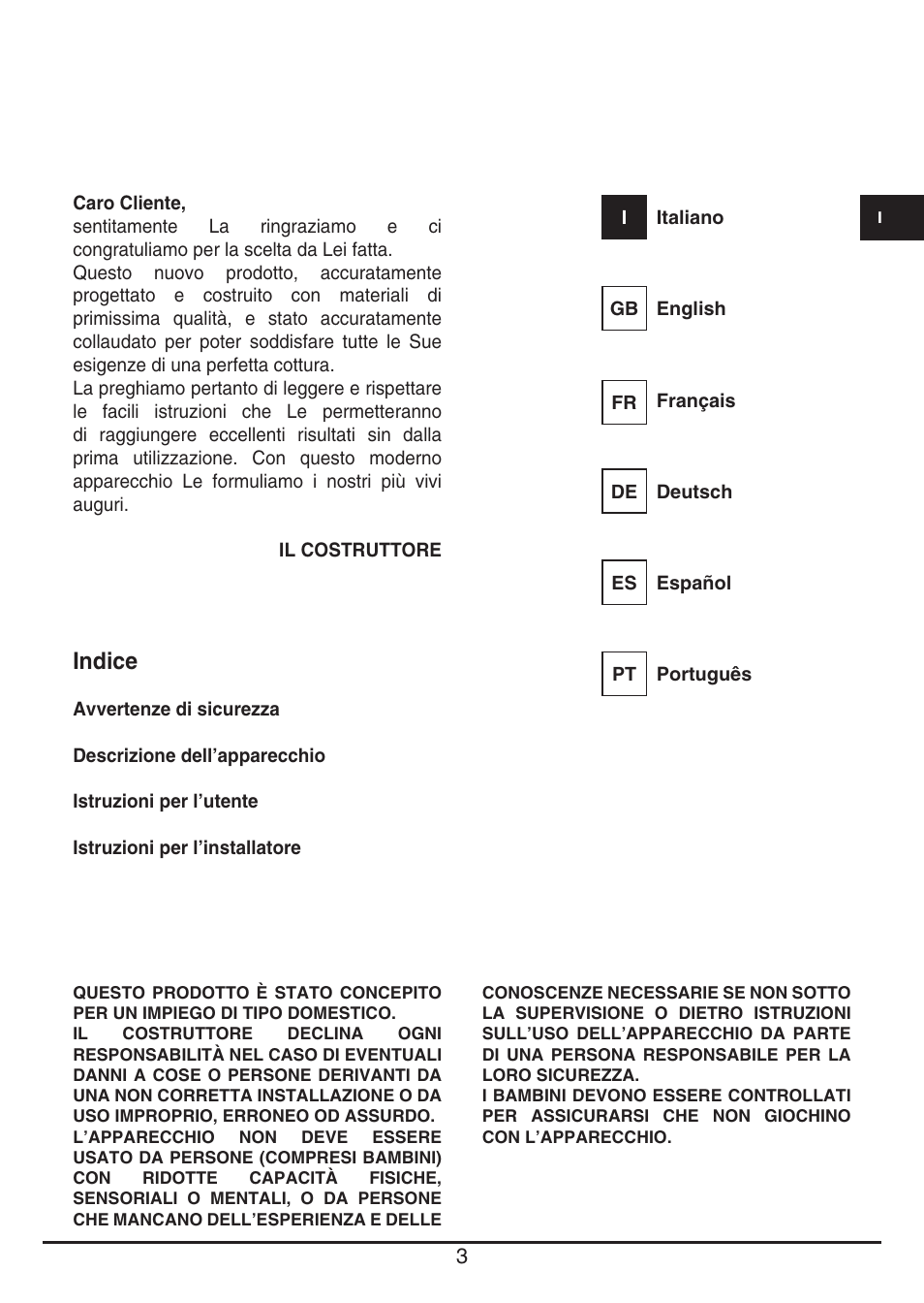 Indice | Baumatic BHTP400SS User Manual | Page 3 / 68