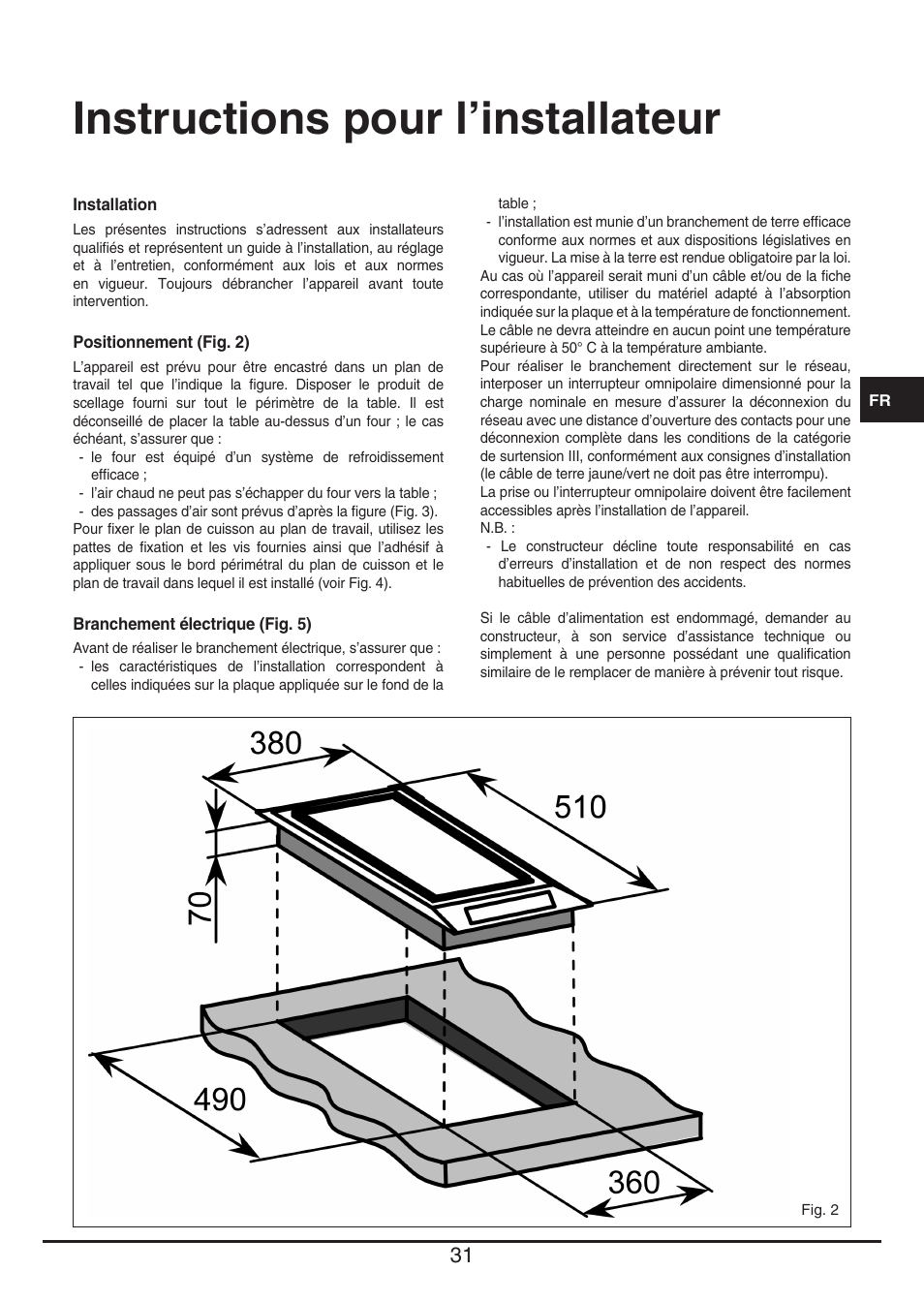 Instructions pour l’installateur | Baumatic BHTP400SS User Manual | Page 31 / 68