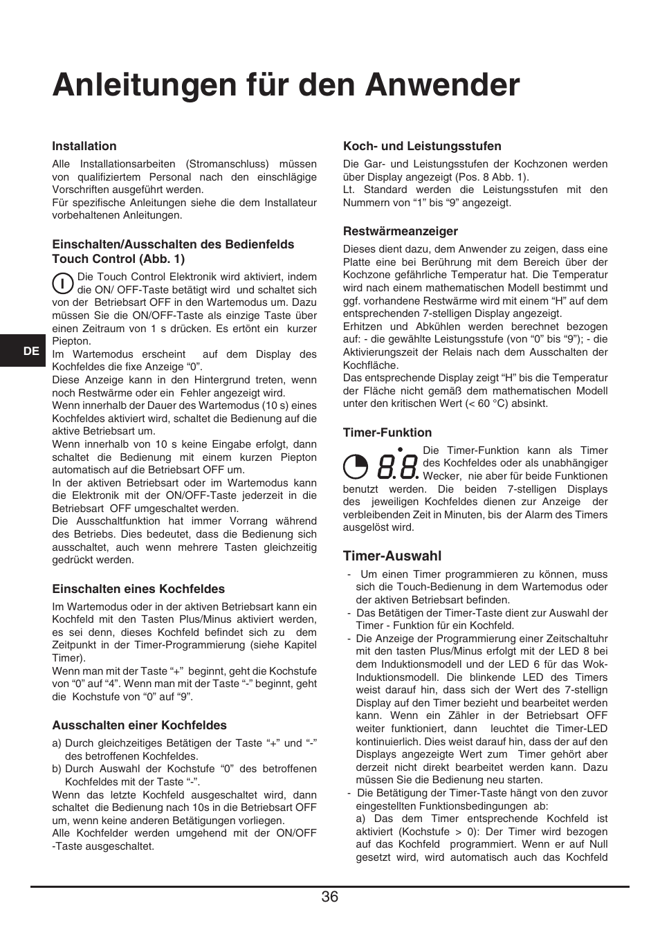 Anleitungen für den anwender | Baumatic BHTP400SS User Manual | Page 36 / 68