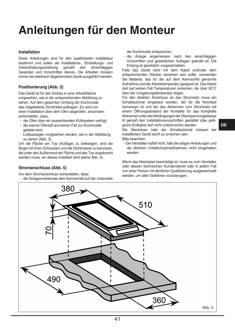 Anleitungen für den monteur | Baumatic BHTP400SS User Manual | Page 41 / 68