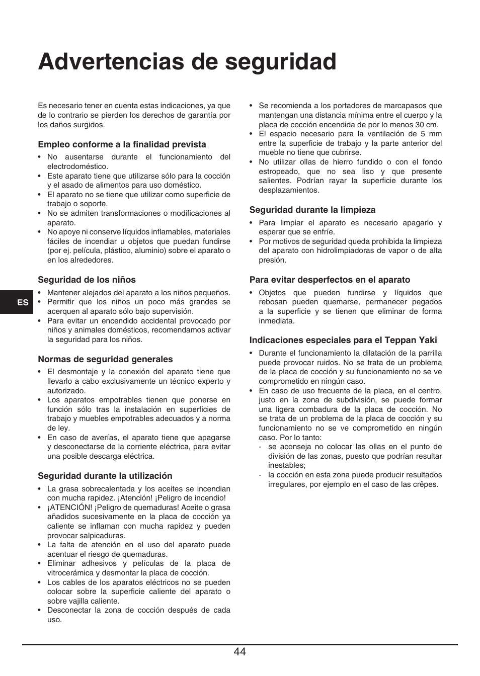 Advertencias de seguridad | Baumatic BHTP400SS User Manual | Page 44 / 68