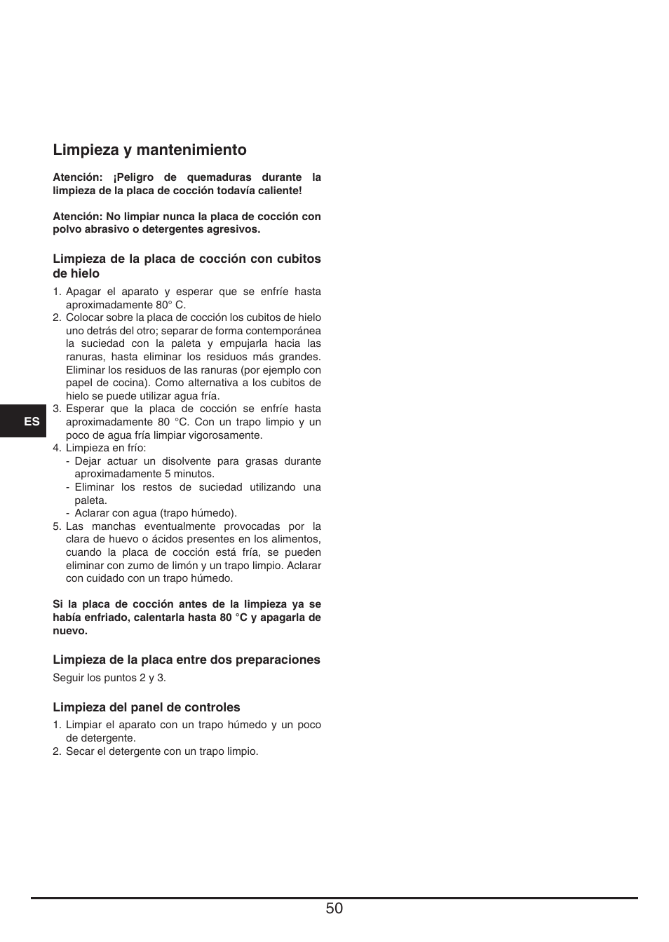 Limpieza y mantenimiento | Baumatic BHTP400SS User Manual | Page 50 / 68