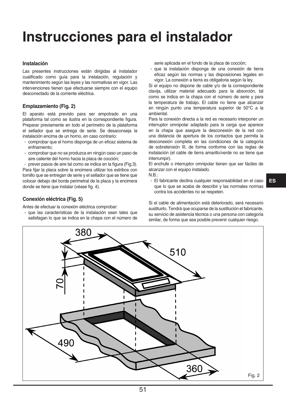 Instrucciones para el instalador | Baumatic BHTP400SS User Manual | Page 51 / 68
