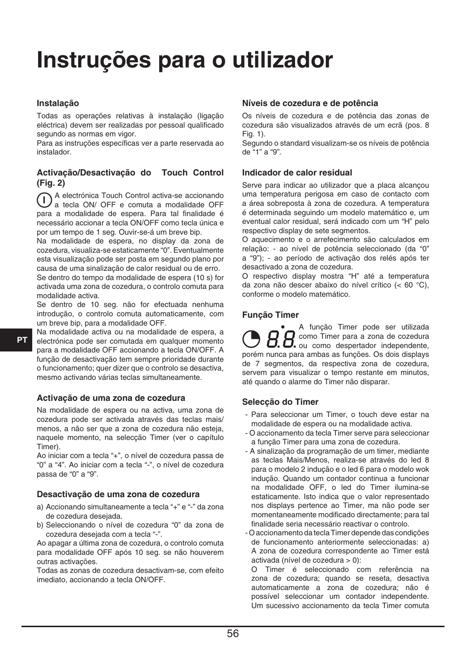 Instruções para o utilizador | Baumatic BHTP400SS User Manual | Page 56 / 68