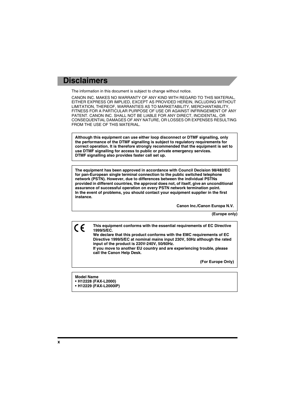 Disclaimers | Canon FAX-L2000IP  EN User Manual | Page 10 / 108