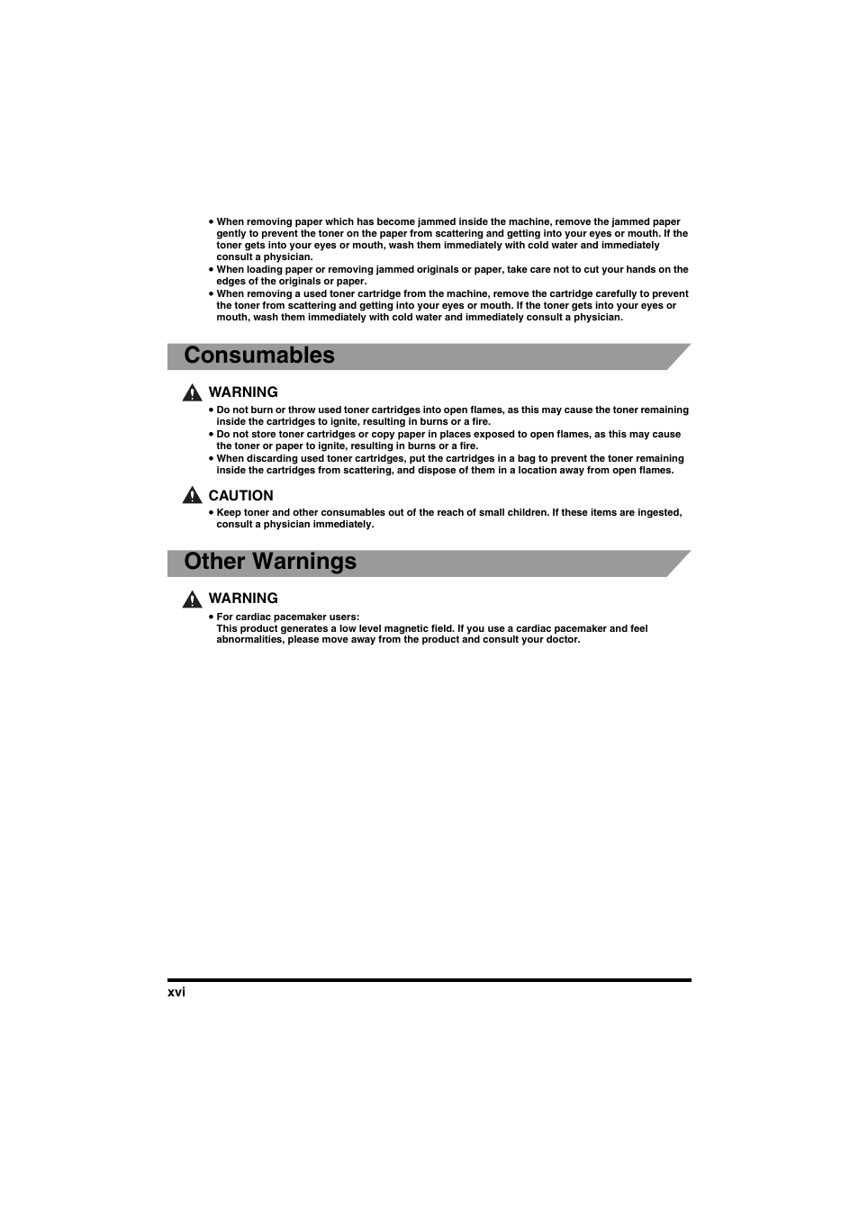 Consumables, Other warnings | Canon FAX-L2000IP  EN User Manual | Page 16 / 108
