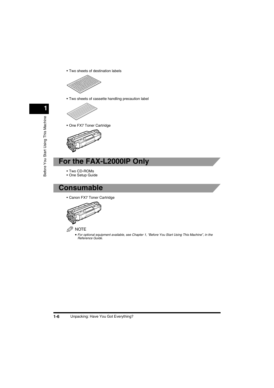 For the fax-l2000ip only, Consumable | Canon FAX-L2000IP  EN User Manual | Page 22 / 108
