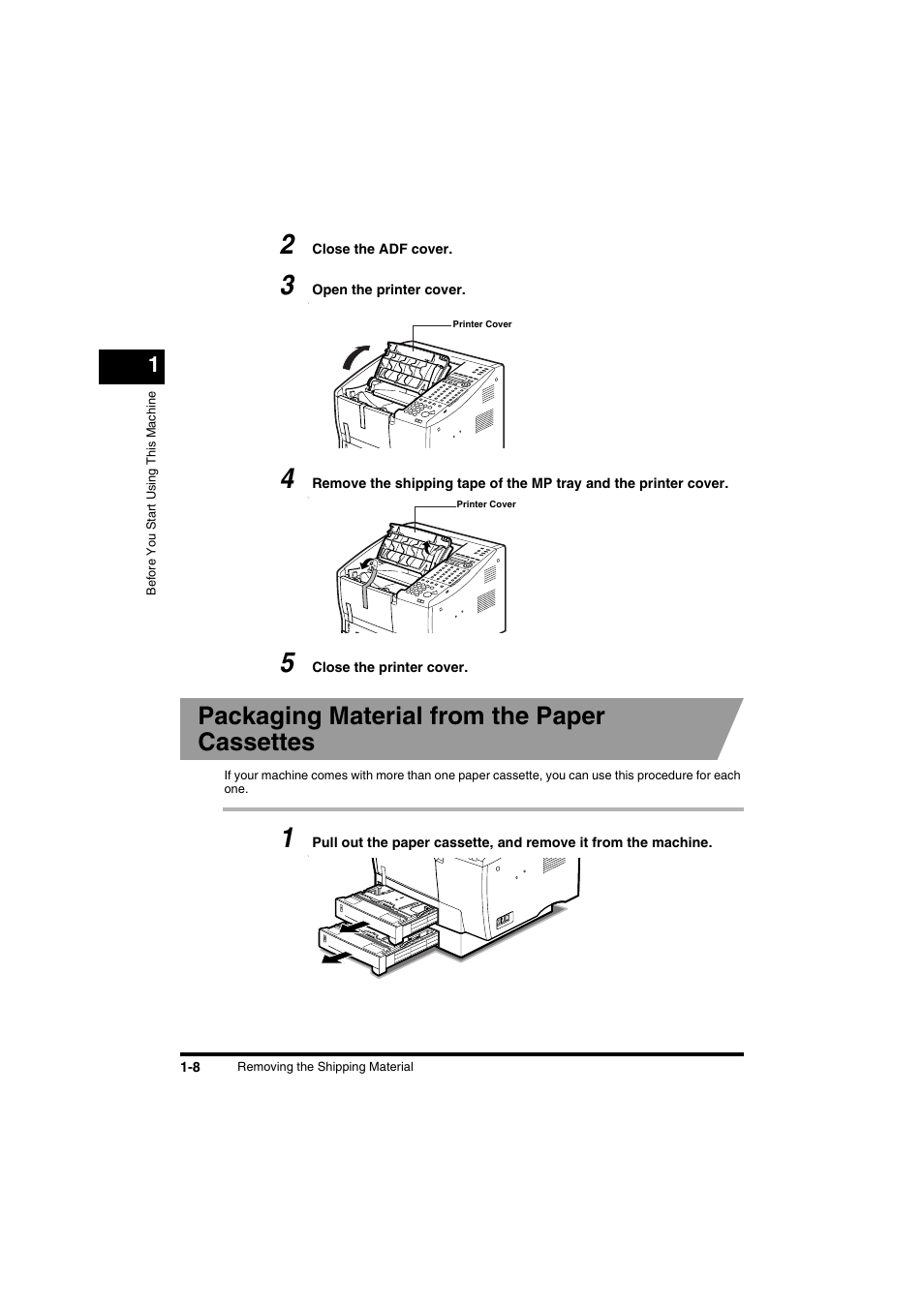 Packaging material from the paper cassettes | Canon FAX-L2000IP  EN User Manual | Page 24 / 108