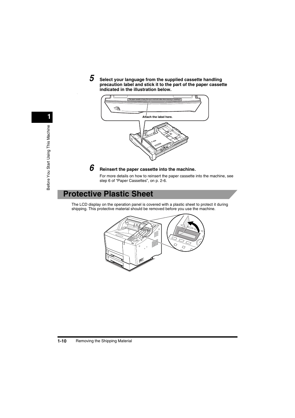 Protective plastic sheet | Canon FAX-L2000IP  EN User Manual | Page 26 / 108