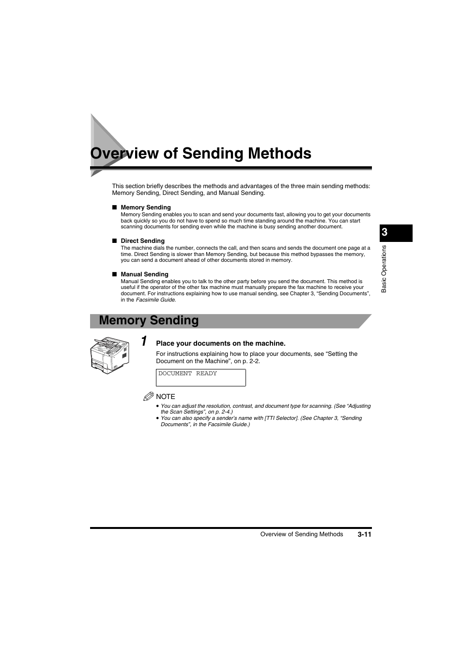 Overview of sending methods, Overview of sending methods -11, Memory sending -11 | Direct sending -13 | Canon FAX-L2000IP  EN User Manual | Page 67 / 108
