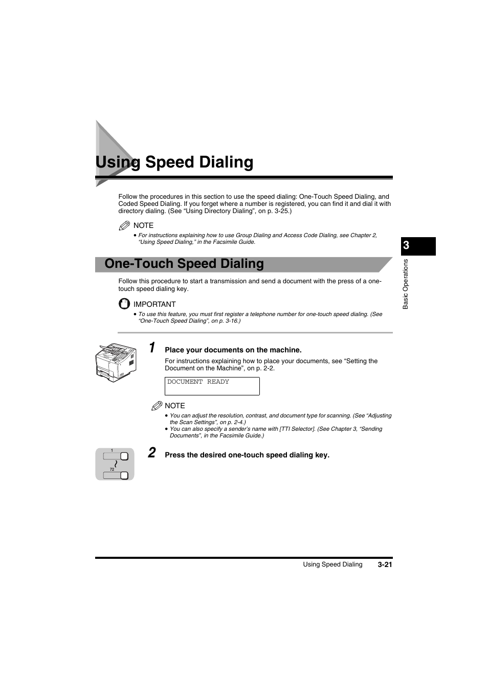 Using speed dialing, Using speed dialing -21, One-touch speed dialing | Canon FAX-L2000IP  EN User Manual | Page 77 / 108