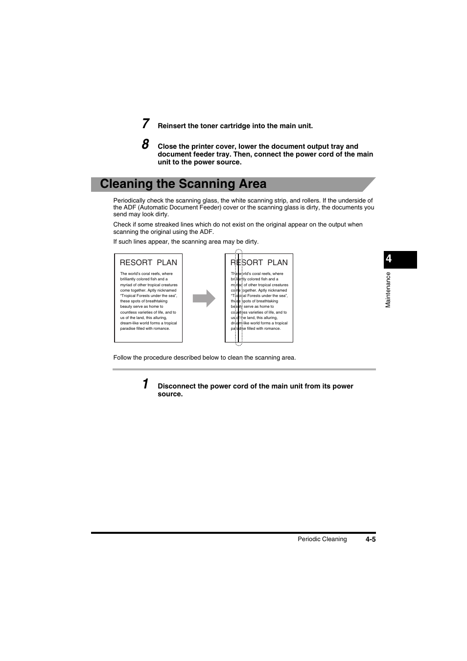 Cleaning the scanning area, Resort plan | Canon FAX-L2000IP  EN User Manual | Page 91 / 108