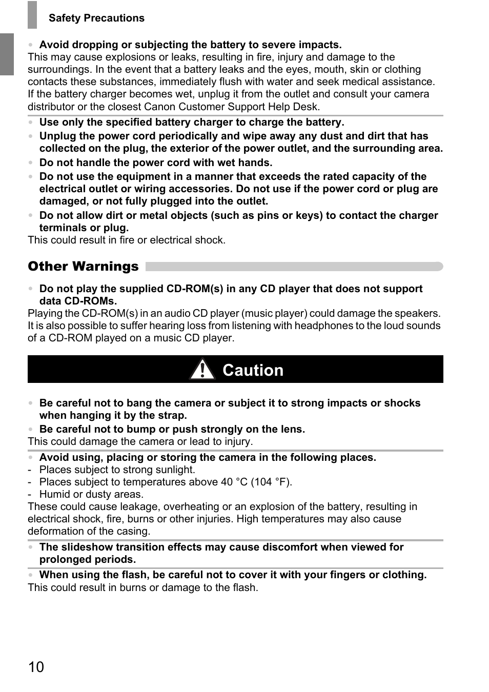 Caution | Canon 210 User Manual | Page 10 / 176
