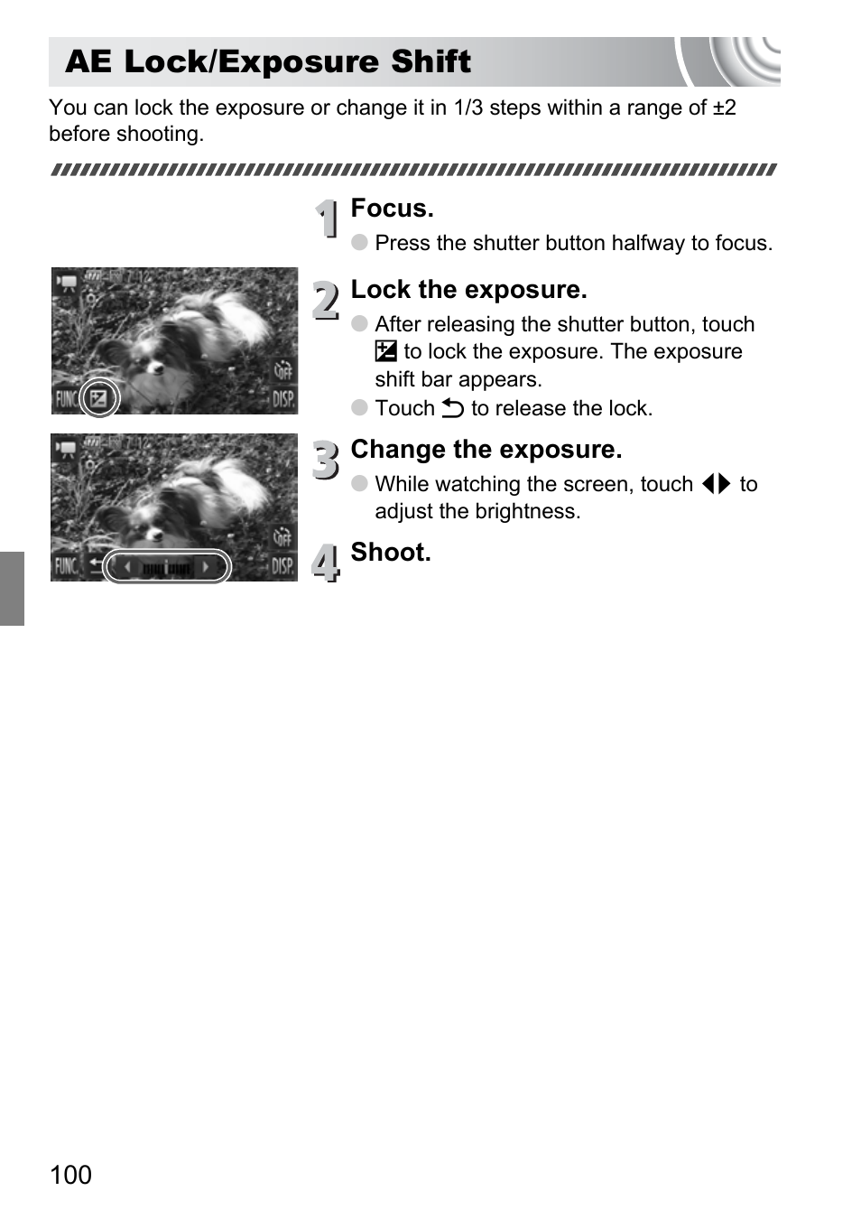 Ae lock/exposure shift | Canon 210 User Manual | Page 100 / 176
